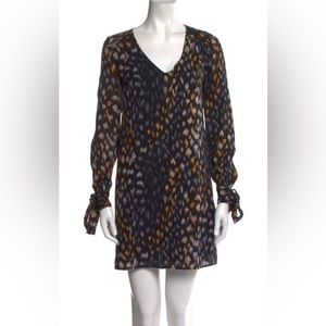 Equipment animal print midi dress with tie on sleeves